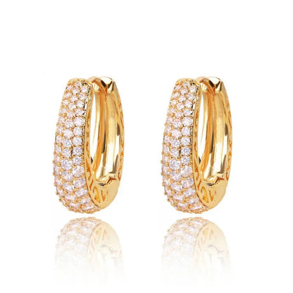 RAKOL Hollow Gold Color Hoop Earrings for Women Paved Dazzling CZ Stone Luxury Trendy Female Circle Earrings Statement Jewelry