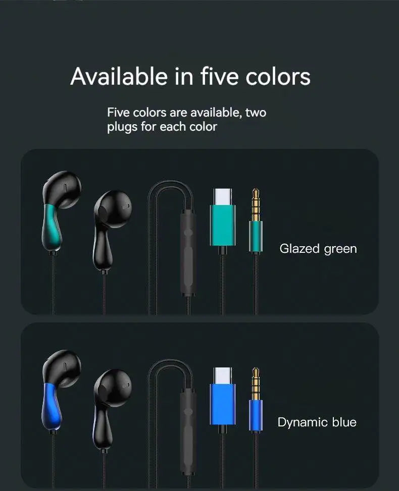 Wired Earphone 3.5mm AUX/Type C HiFi Surround Heavy Bass With MIC In-Ear Game Music Headsets For Samsung Huawei Xiaomi iPad PC