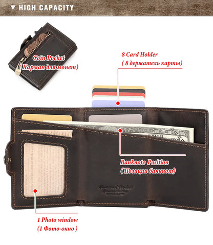 Anti-scan Magnet Credit Card Holder Wallet Genuine Leather Automatic Pop Out Aluminum Smart Wallets Luxury AirTag Purse Set