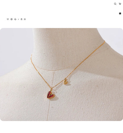 Yhpup Red Enamel White Natural Shell Stainless Steel Heart Pendant Necklace Trendy Exquisite Jewelry Attractive Accessories