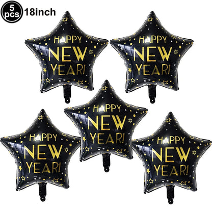 Happy New Year 2025 Balloons Gold Number 2025 Foil Balloons Happy New Year Letters Balloon Banner Gold New Years Eve Party Decor