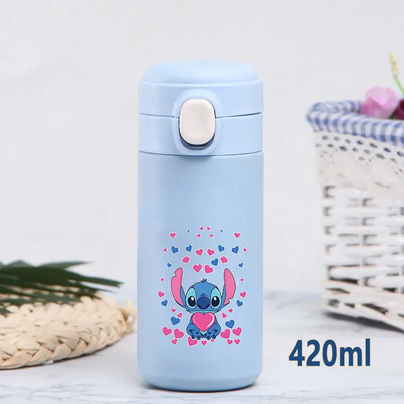 Disney Stitch 420ml Thermal Cup Sports Water Bottle Kids Portable Large Capacity Outdoor Vacuum Cup Stainless Steel Bottle