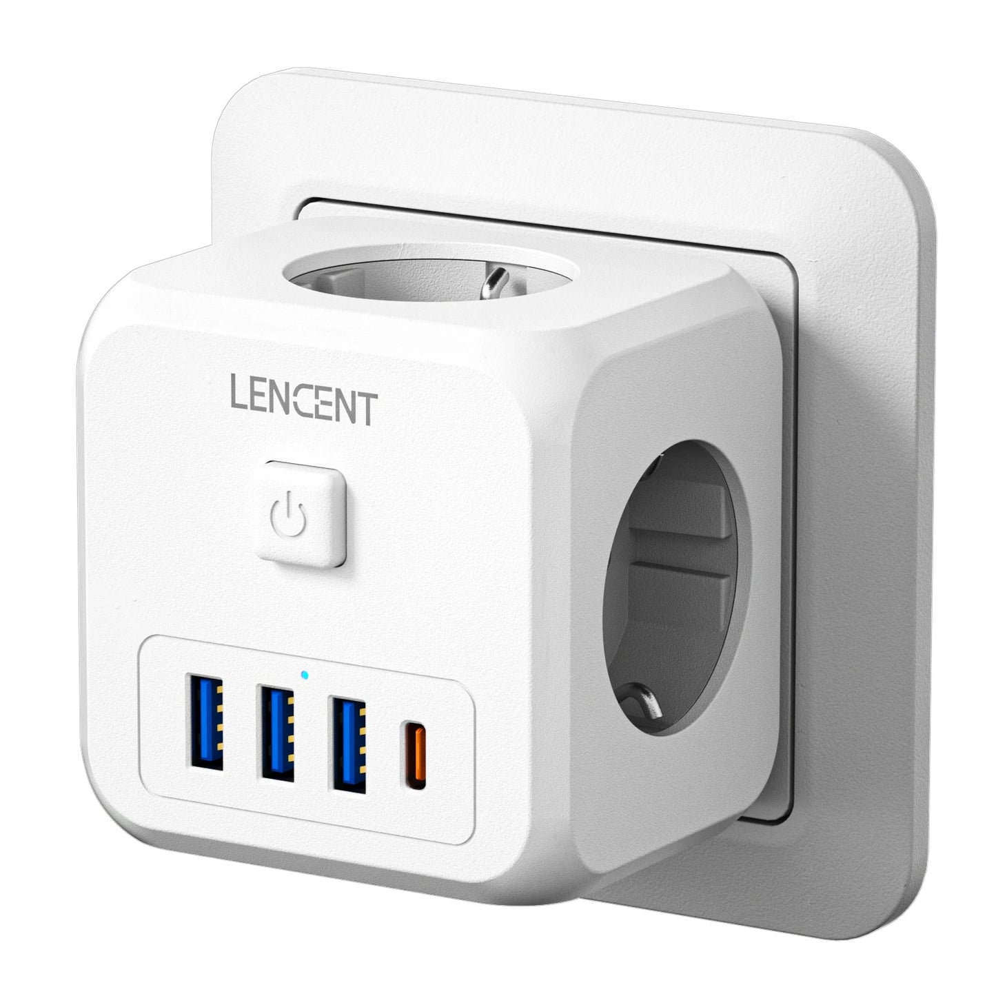 LENCENT EU Plug Power Strip Wall Socket with 3 AC+3 USB QC 18W +1 Type C PD 35W Fast Charger Adapter 7-in-1 Socket On/Off Switch