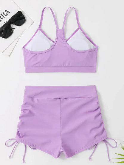 Drawstring Front Shorts Bikinis 2025 High Waist Swimsuit Women Swimwear Female Bathers Bathing Swimming Swim Suit Beachwear