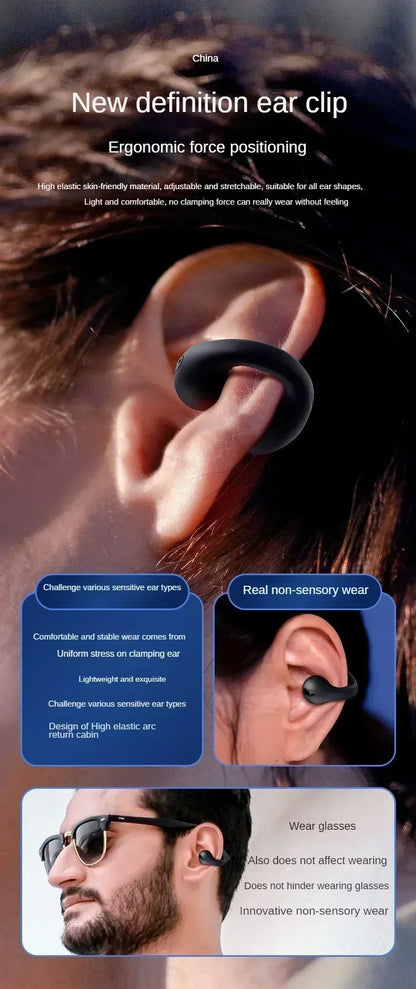 NEW Bluetooth 5.3 Wireless Bone Conduction Headphones T75 Clip Ear Music Noise Canceling Headset HD Call Sports Gaming Earphone