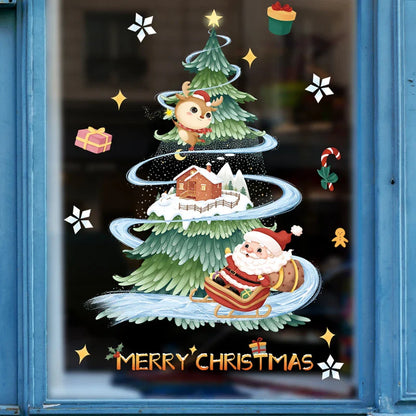 2024 Christmas Window Stickers Santa Claus Xmas Tree Cartoon Glass Decal Merry Christmas New Year Holiday Decorations for Home