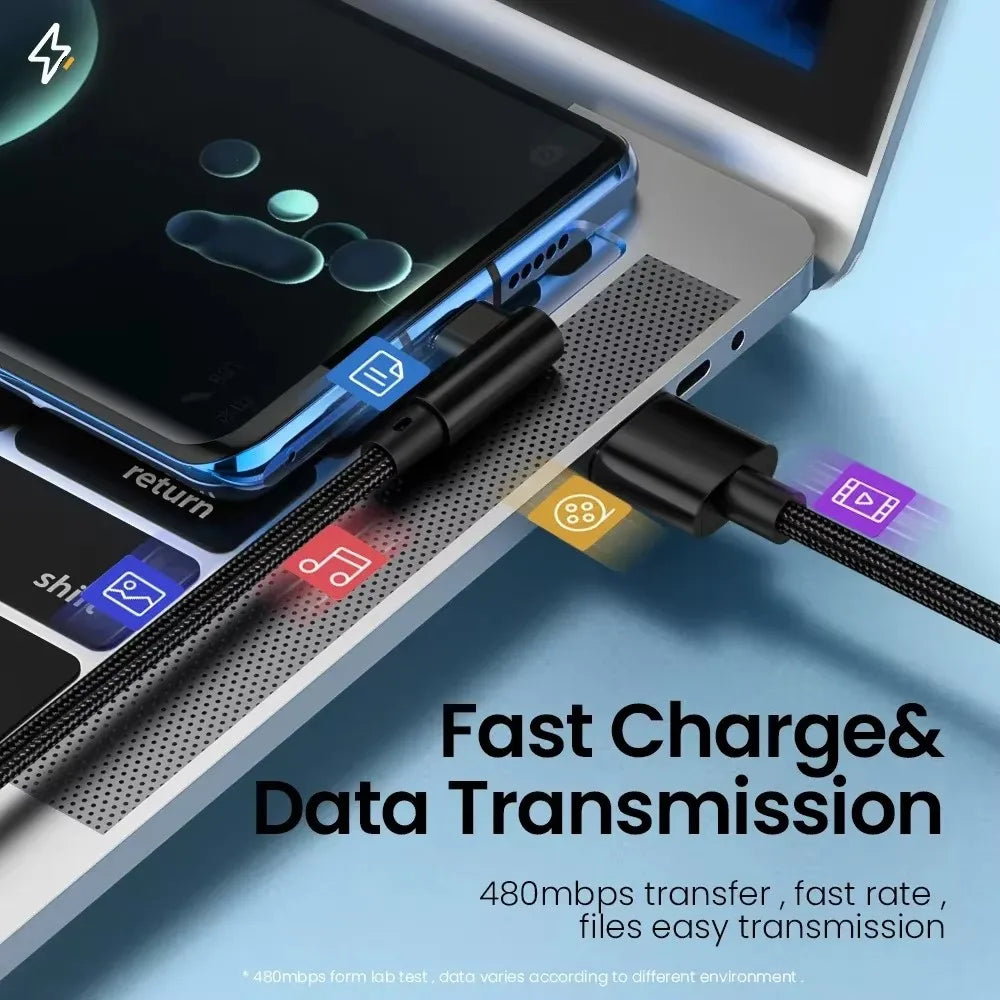 6A 66W Elbow Super Fast Charging Type C Cable for Huawei Mate 50 P60 Nova 11 Honor 100 X9b Xiaomi Redmi POCO USB C Charger Cable