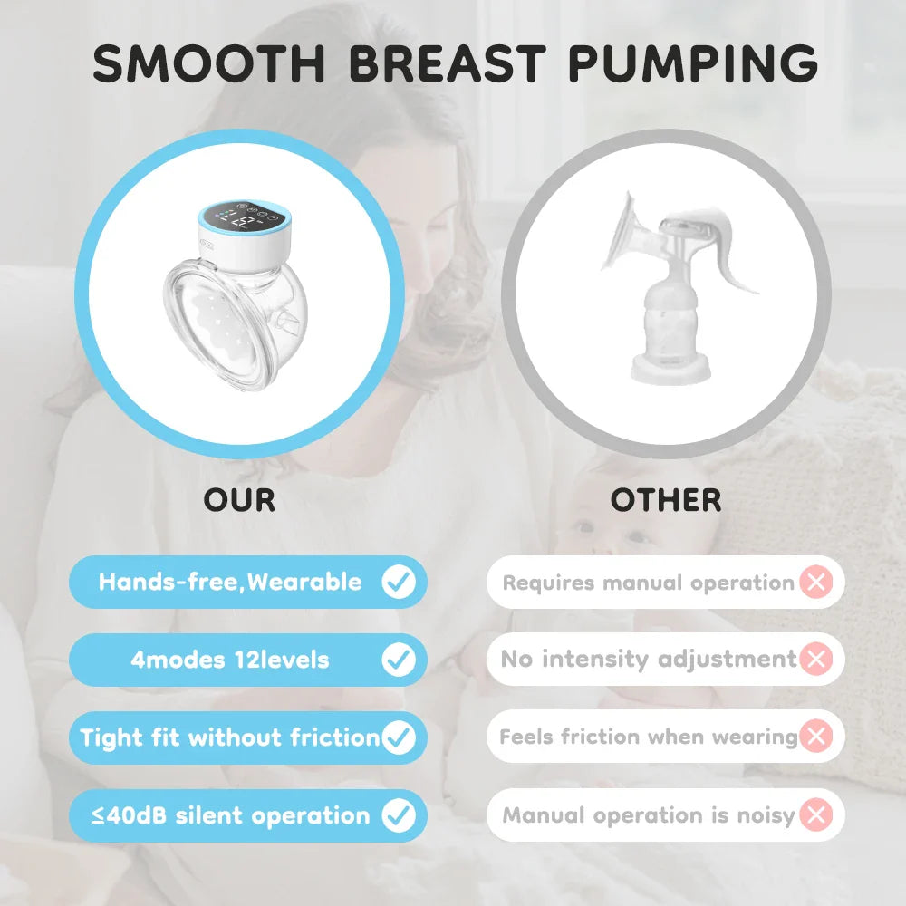 MAMIJOY Wearable Electric Breast Pumps 4 Modes 12 Levels Portable Hands Free Breast Pump Silent Comfort With 19/24mm Flange EB26