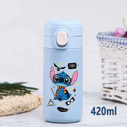 Disney Stitch 420ml Thermal Cup Sports Water Bottle Kids Portable Large Capacity Outdoor Vacuum Cup Stainless Steel Bottle