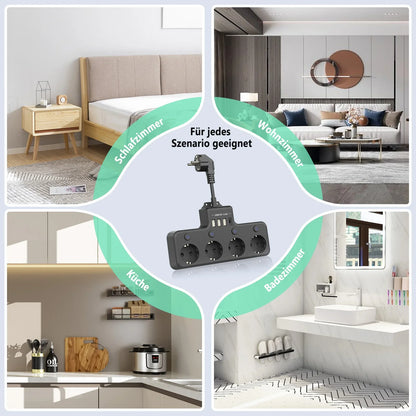 European plug power strip multi-contact socket with 3 USB and 1Type-C ports household power socket with switch surge protector