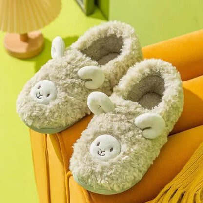 Women Home Fluffy Slippers Platform Anti Slip Comfortable Warm Shoes Cute Sheep Outdoor Couple Slippers Women Men Ladies Shoes