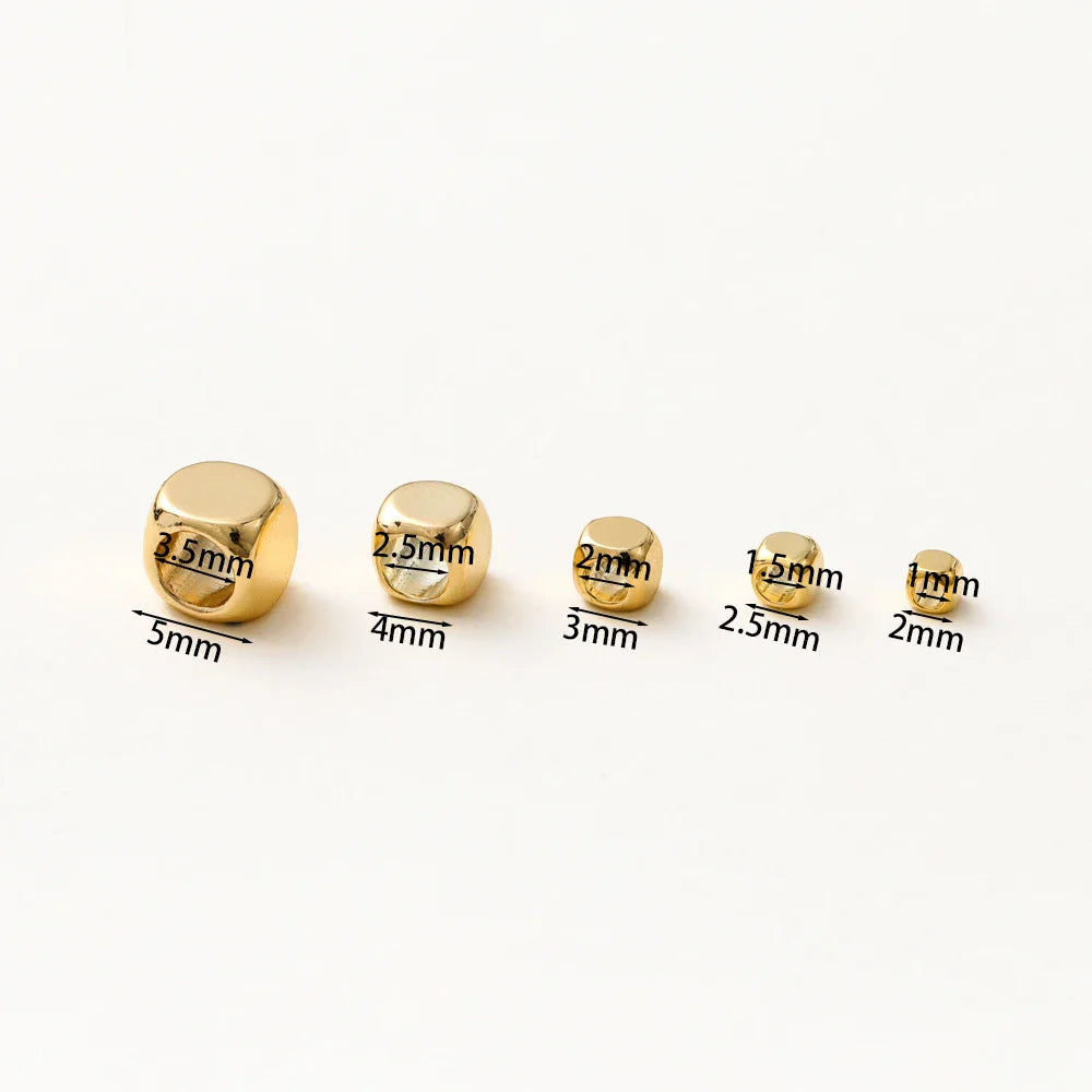 50pcs/lot 2-5mm 14K/18K Real Gold Plated Brass Square Spacer Loose Beads for DIY Jewelry Making Beads Accessories Findings