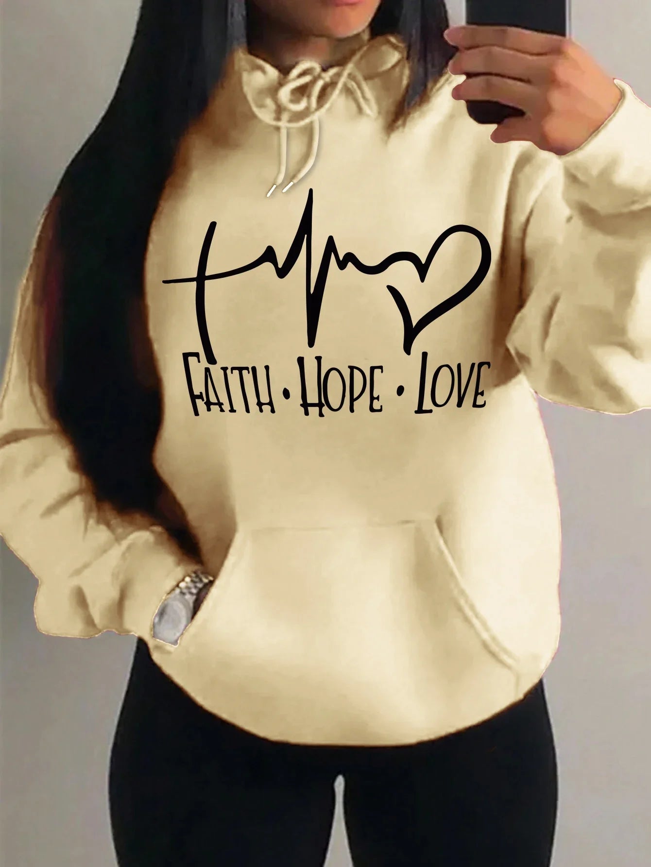 Faith Hope Love Letter Graphic Women Hoody Street Casual Loose Sweatshirt Autumn Fleece Hooded Hip Hop O-Neck Clothing Female