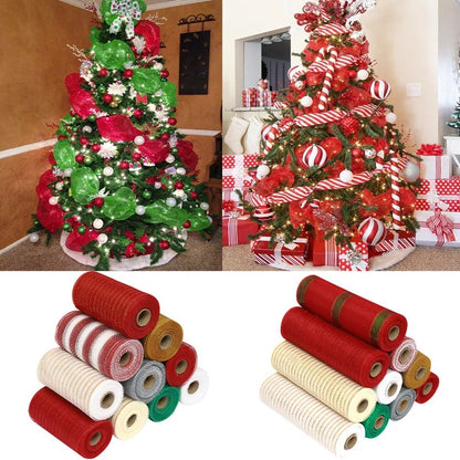 Christmas Crystal Gauze Ribbons 2024 Christmas Tree Decorations for Home Door Wreaths Navidad Noel Gifts Happy New Year 2025
