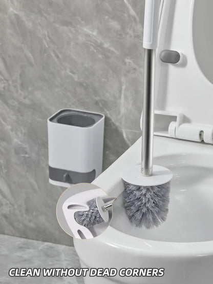 Punch-Free Wall Mounted Toilet Brush with Drainable Base Long Handle Plastic Toilet Cleaning Brush Bathroom Accessories