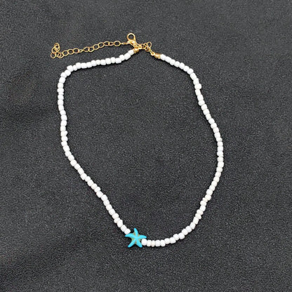 Tidepool Starfish Necklace - Surf & Beach Boho Jewelry Starfish Turtle Beaded Choker Necklaces, Adjustable Necklaces, Ocean Gift