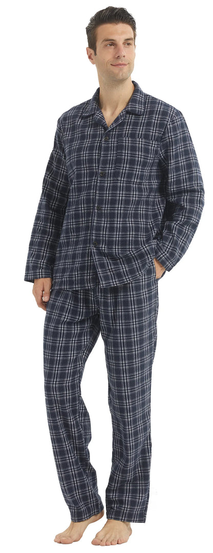 Mens Flannel Pajama Sets Cotton Plaid Pajamas for Men Pjs Set Soft Lounge Sleepwear Pj Pants with Pockets Flannel Shirts