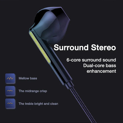 VAORLO 3.5mm/Type-C Wired Headphones Heavy Bass In Ear Earphone With Mic USB C Stereo Earbuds Gaming Headset For Samsung iPhone