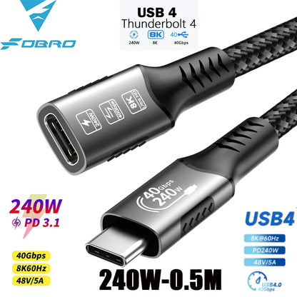 8K USB4 Typ e C Cable 40Gbps 240W PD3.1 QC4.0 For Samung Thunderbolt 4 Fast Charging Cable Thunderbolt3 USB C to C Data Transfer