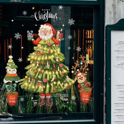 2024 Christmas Window Stickers Santa Claus Xmas Tree Cartoon Glass Decal Merry Christmas New Year Holiday Decorations for Home