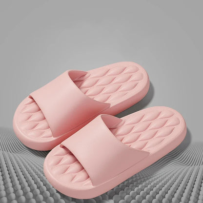 Men's Summer Slippers EVA Indoor Bathroom Thick Sole Diamond Check Massage Sensation Beach Non-slip Ladies Comfort Flat Shoes