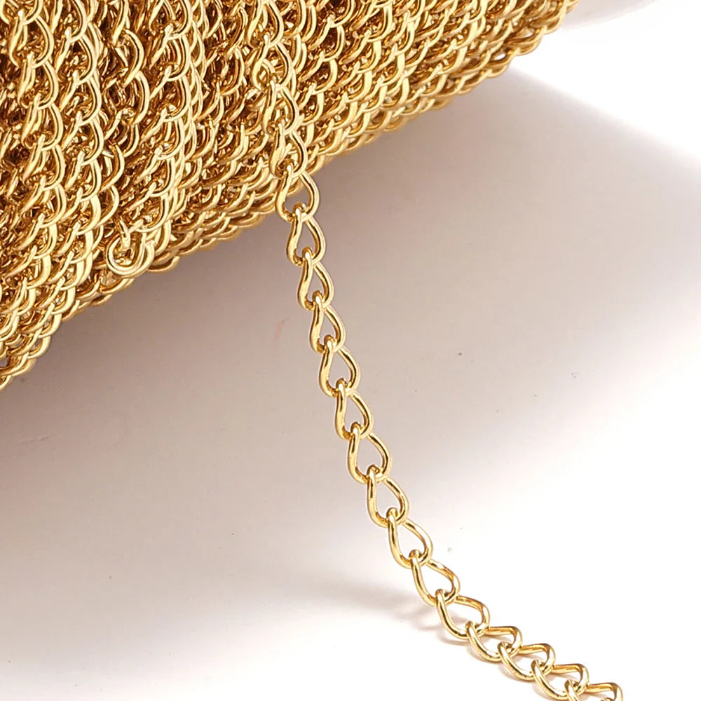 No Fade 2Meters Stainless Steel Chains for Jewelry Making DIY Necklace Bracelet Accessories Gold Chain Lips Beads Beaded Chain