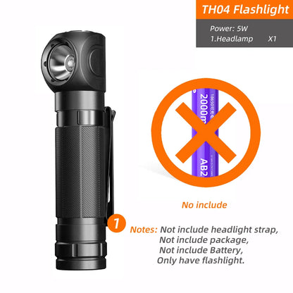 New SUPERFIRE TH04 LED Headlamp Type C Rechargeable 90° Headlight 18650 Flashlight with Indicator Magnet Tail, Head Flashlight