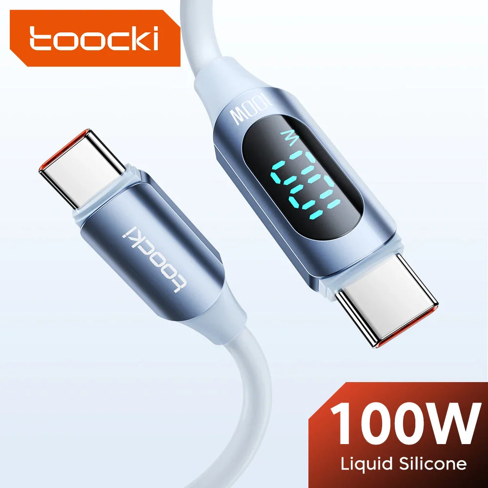 Toocki Silicone USB Type C to USB C Cable PD 100W Fast Charge  for Macbook Samsung Huawei Xiaomi Type C to Type C Cable Display