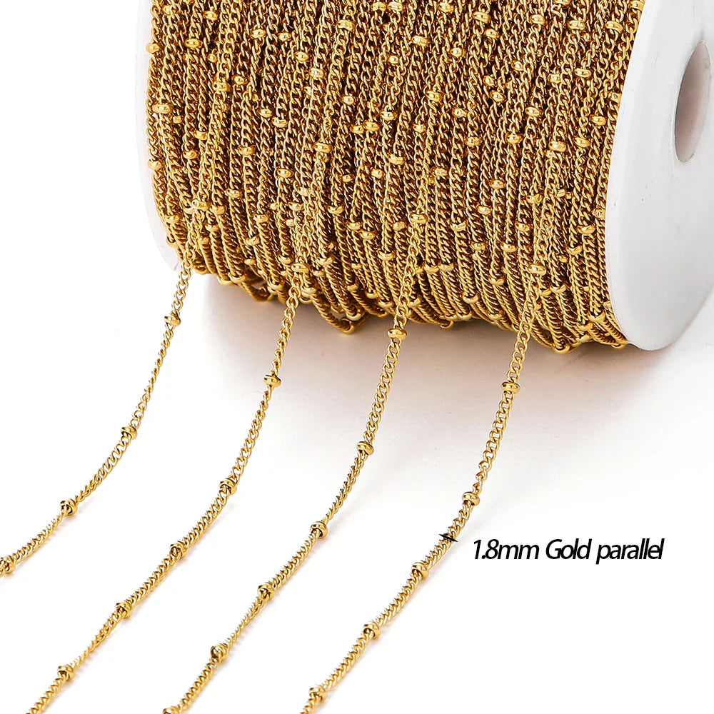 No Fade 2Meters Stainless Steel Chains Gold Color Lips Beads Beaded Chain for Jewelry Making DIY Necklace Bracelet Accessories