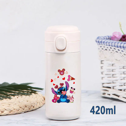 Disney Stitch 420ml Thermal Cup Sports Water Bottle Kids Portable Large Capacity Outdoor Vacuum Cup Stainless Steel Bottle