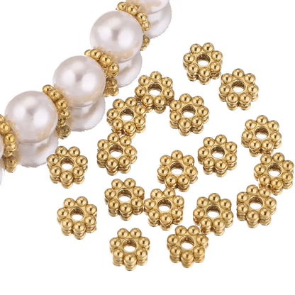 50pcs Stainless Steel Daisy Snowflake Flower Spacer Beads Gold Plated Loose Bead Cap for DIY Needlework Jewelry Making Bracelet