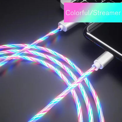 1m 3.28ft Type C Glowing Cable Mobile Phone Charging Cables LED Light Charger For Samsung Xiaomi iPhone Charge Wire Co