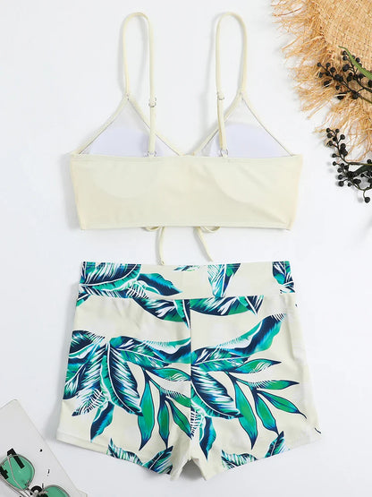 Drawstring Front Shorts Bikinis 2025 High Waist Swimsuit Women Swimwear Female Bathers Bathing Swimming Swim Suit Beachwear