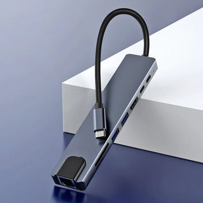 8in1 USB C HUB Type C Splitter 4K Thunderbolt 3 Docking Station Laptop Adapter For Macbook Air M1 iPad Pro RJ45 HDMI Computer