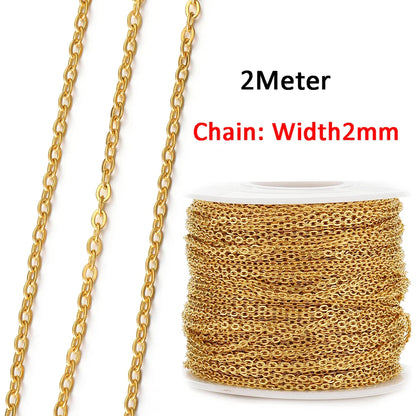 No Fade 2Meters Stainless Steel Chains for Jewelry Making DIY Necklace Bracelet Accessories Gold Chain Lips Beads Beaded Chain