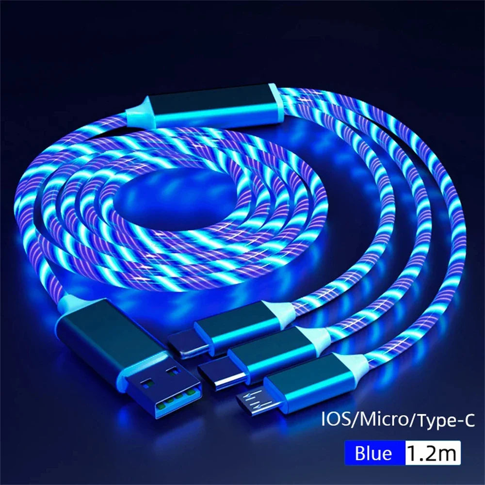 NNBILI Glowing LED Light USB 3 IN 1 cable Phone Fast Charging Charger Luminous Type C Cable For Xiaomi iPhone Phone Accessories