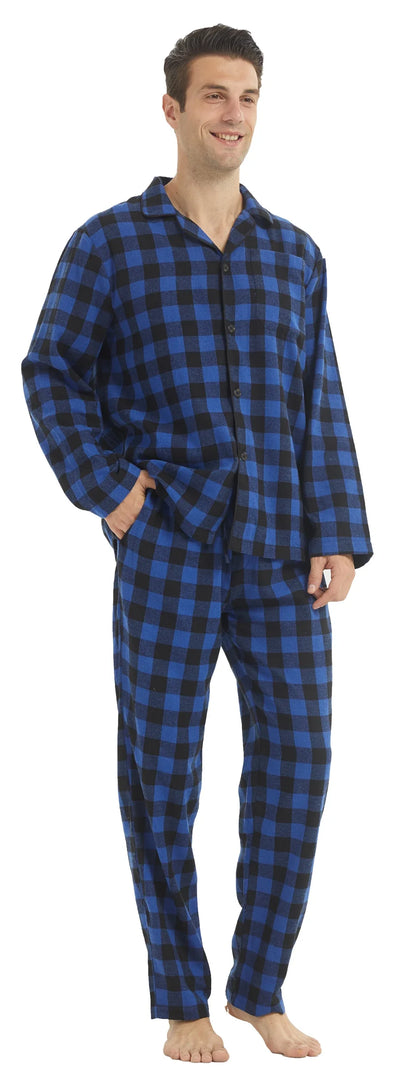 Mens Flannel Pajama Sets Cotton Plaid Pajamas for Men Pjs Set Soft Lounge Sleepwear Pj Pants with Pockets Flannel Shirts