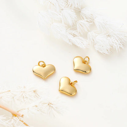 4pcs/lot 14K 18K Gold Plated Heart Charm with Jump Ring Necklace Making Supplies Solid Love Pendant For DIY Jewelry Accessories