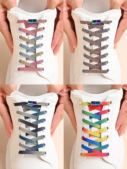 1Pair No Tie Shoe Laces Colorful Buckle Shoelaces Pearl Light Colorful Fashion Without Ties Elastic Laces Sneaker Kids Adult