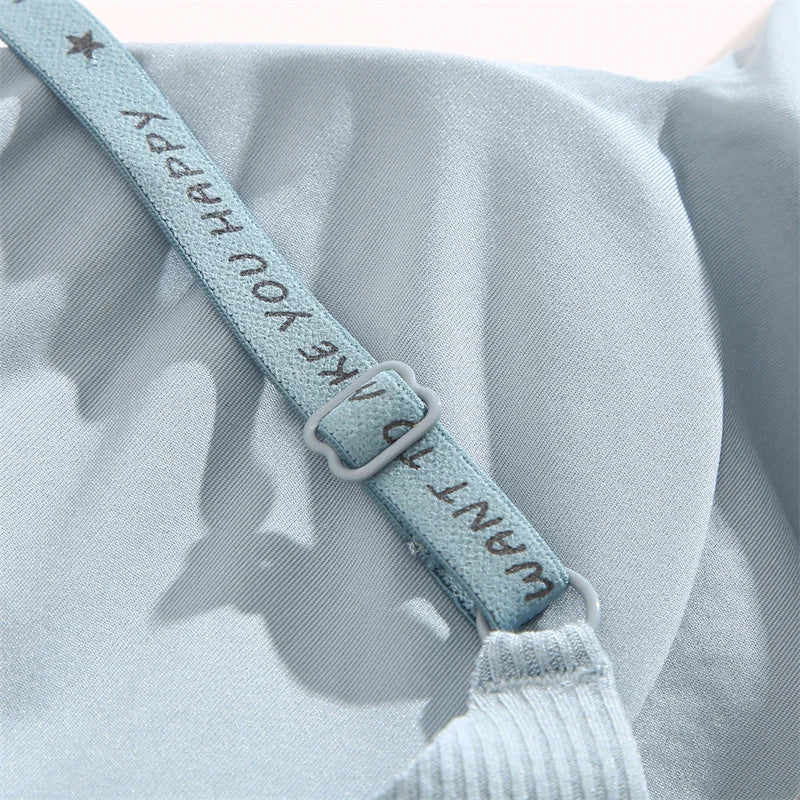 FINETOO Women Wireless Bra Deep V Padded Bralette S-XL Trendy Stripe Knitting Bras Sexy Ladies Brassiere Solid Underwear 6 Color