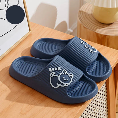 Summer Women's Slippers Fashion Indoor Soft Sole Durable And Wear-resistant Cute Cartoon Cat Bathroom Home Shoes Couple
