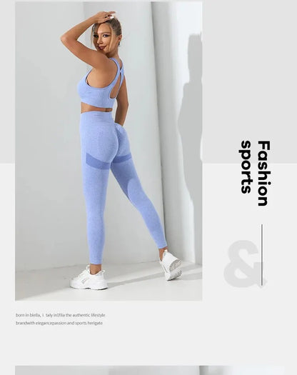 Yoga Basic 2pcs Seamless High Stretch Yoga Set Tracksuit Gym Set Crisscross Back Cami Hip-hugging Tummy Control Leggings