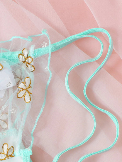 Sexy Fancy Lingerie Set 2 Pieces Transparent Halter Off Shoulder Women's Underwear Beautiful Daisy Print Bra And Panty Sets