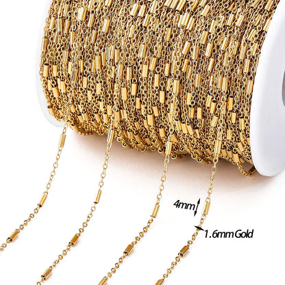 No Fade 2Meters Stainless Steel Chains Gold Color Lips Beads Beaded Chain for Jewelry Making DIY Necklace Bracelet Accessories