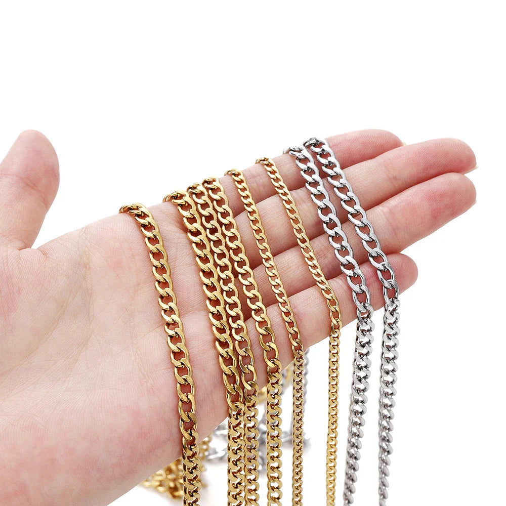 No Fade 2Meters Stainless Steel Chains Gold Color Lips Beads Beaded Chain for Jewelry Making DIY Necklace Bracelet Accessories