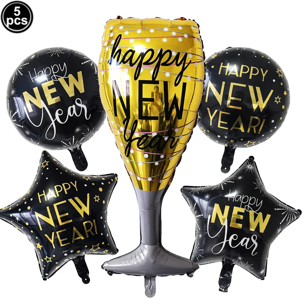 Happy New Year 2025 Balloons Gold Number 2025 Foil Balloons Happy New Year Letters Balloon Banner Gold New Years Eve Party Decor