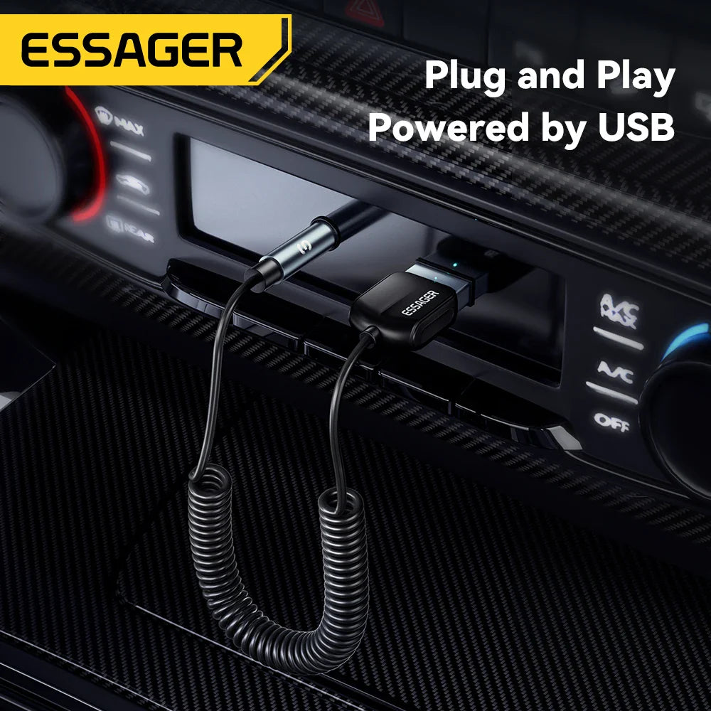 Essager USB Bluetooth 5.0 Receiver Aux Bluetooth Adapter For Car 3.5mm Jack Speaker Auto Handfree Car Audio Music Transmitter