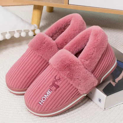 Bebealy Men Shoes Fur Women Slippers Winter House Shoes For Women Indoor Plush Warm Women Shoes 2024 Casual Home Shoes For Men