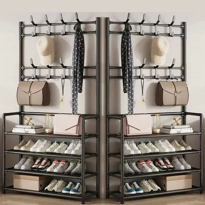 Clothes Hanger Multi-Layer Shoe Rack Doorway DIY Hat and Shoes Shelf Simple Floor-Standing Living Room Organizer Storage Racks