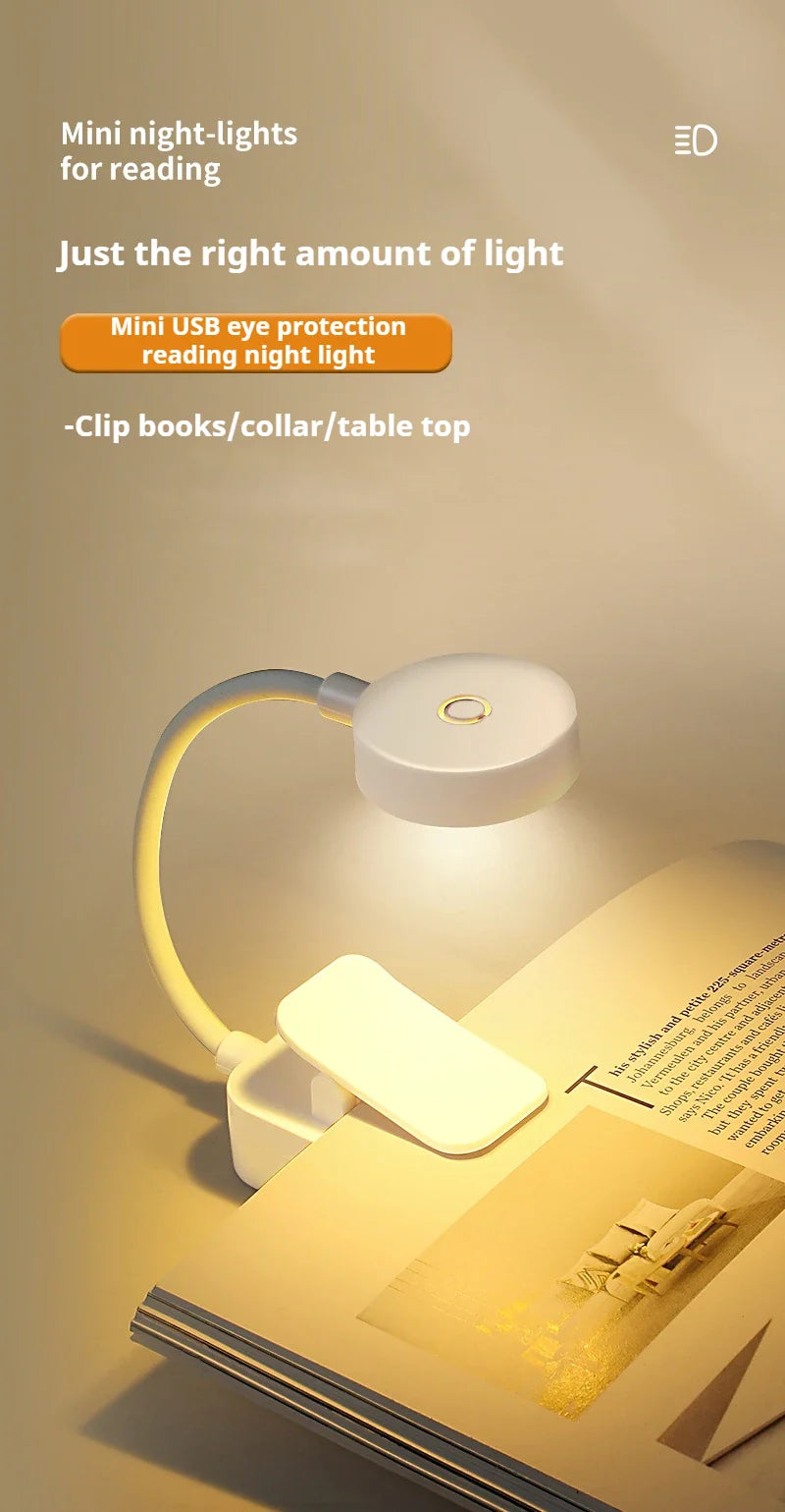 Portable LED Book Lights Eye Protection Night Light Mini 360°Clip-On Desk Reading Battery Lamp Travel Bedroom